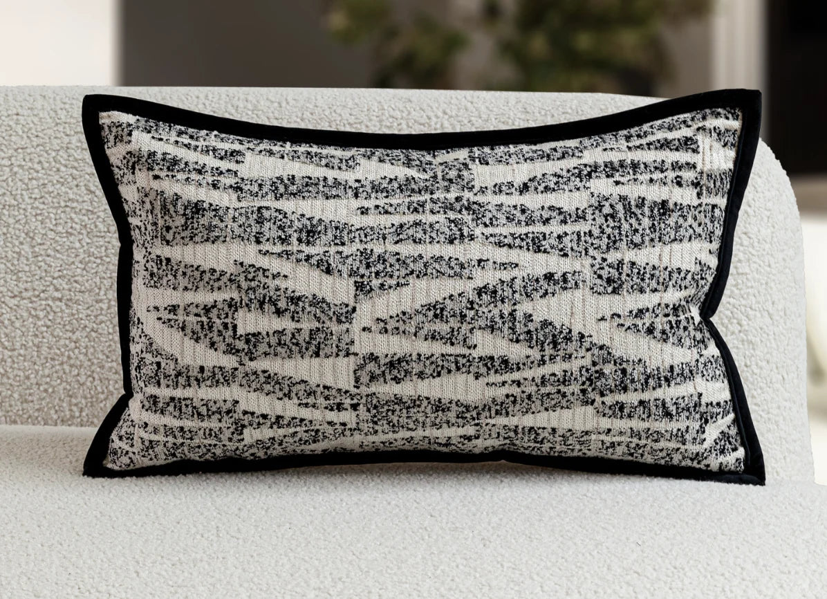 Aiden Herringbone Tweed Lumbar Cushion - Black & White