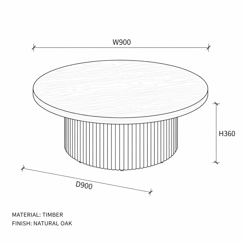 Mia 900 Round Coffee Table - Oak Natural