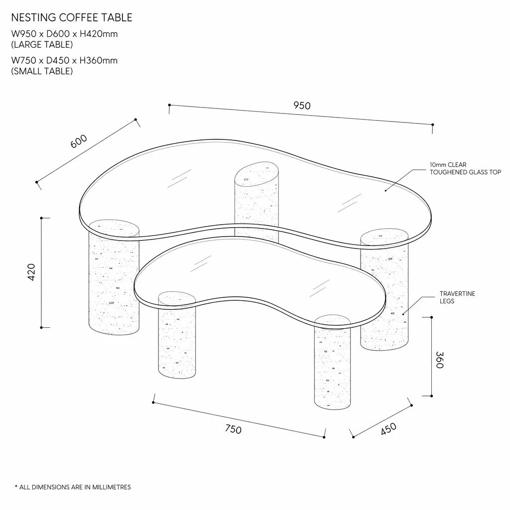 Montpellier Nesting Table - Silver Travertine & Glass