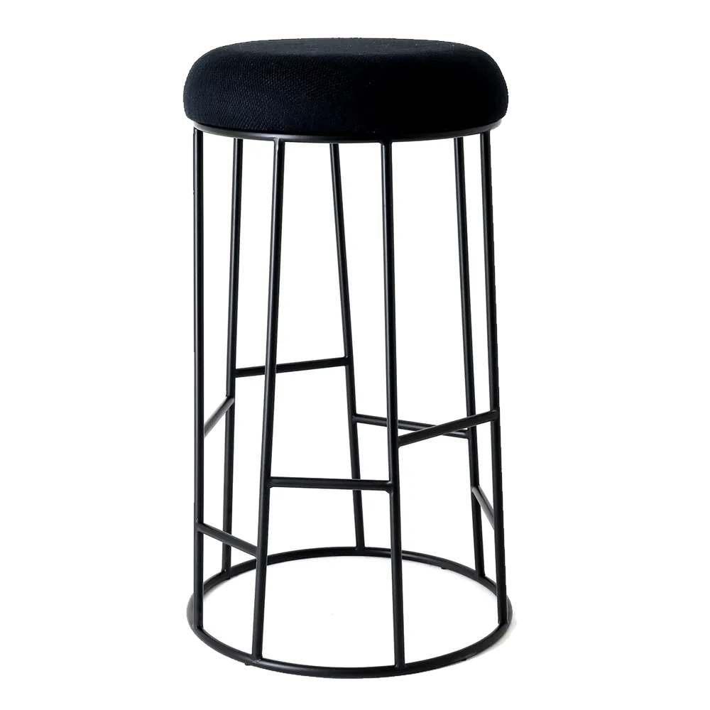Aiden Black Steel Bar Stool - Black Linen