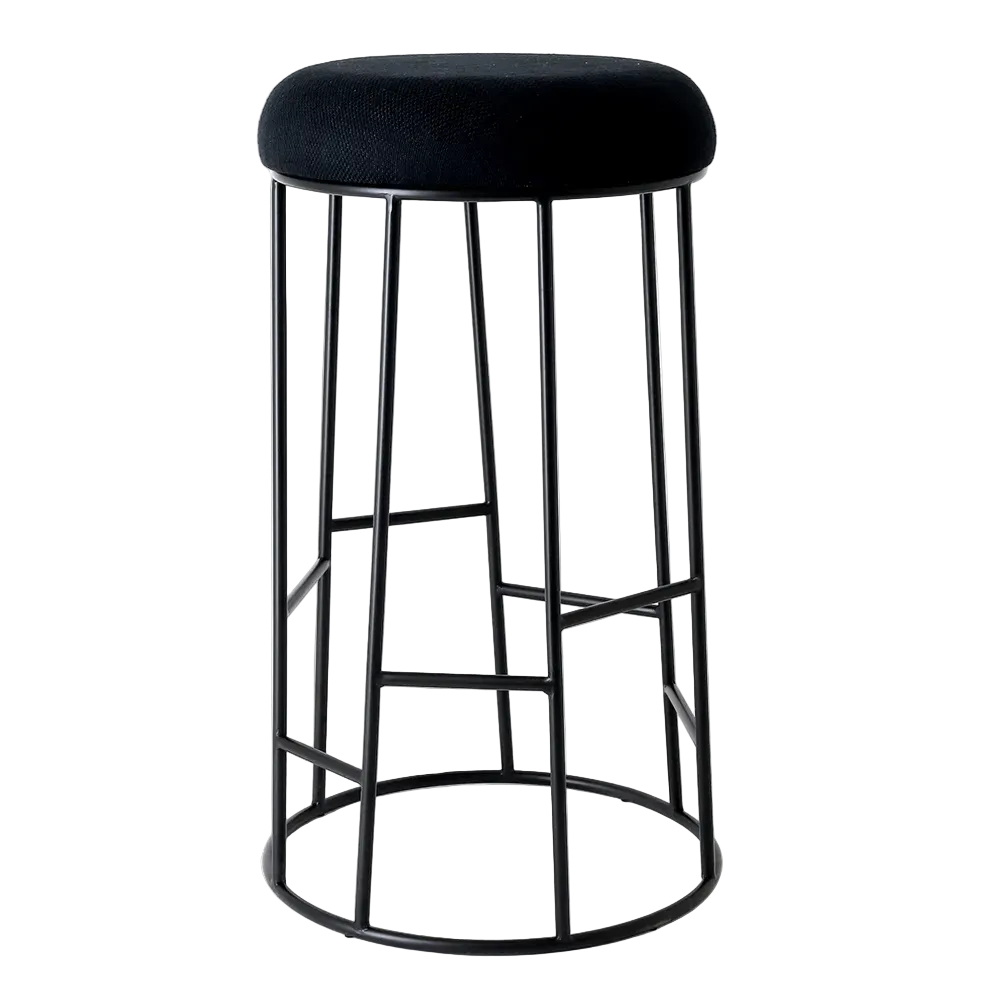Asher Black Steel Bar Stool - Black Linen