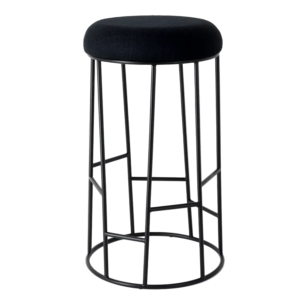 Asher Black Steel Bar Stool - Black Linen