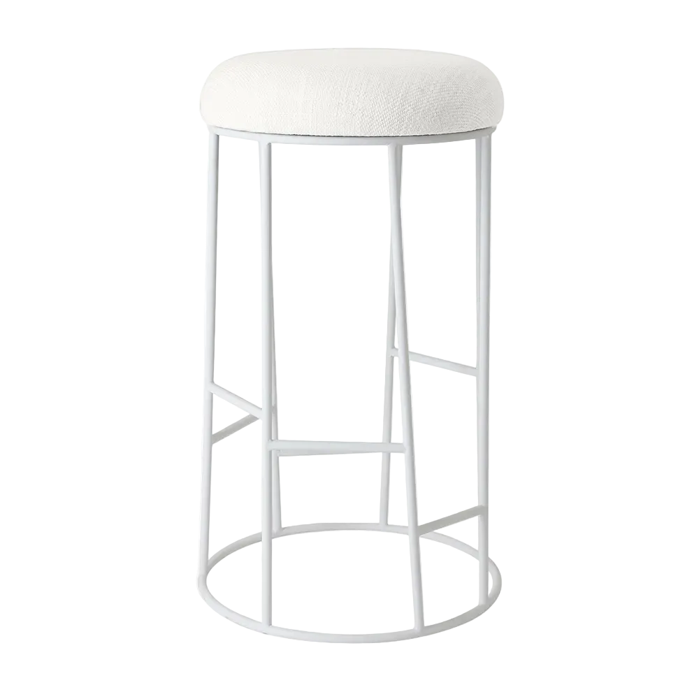 Asher White Steel Bar Stool - Natural Linen