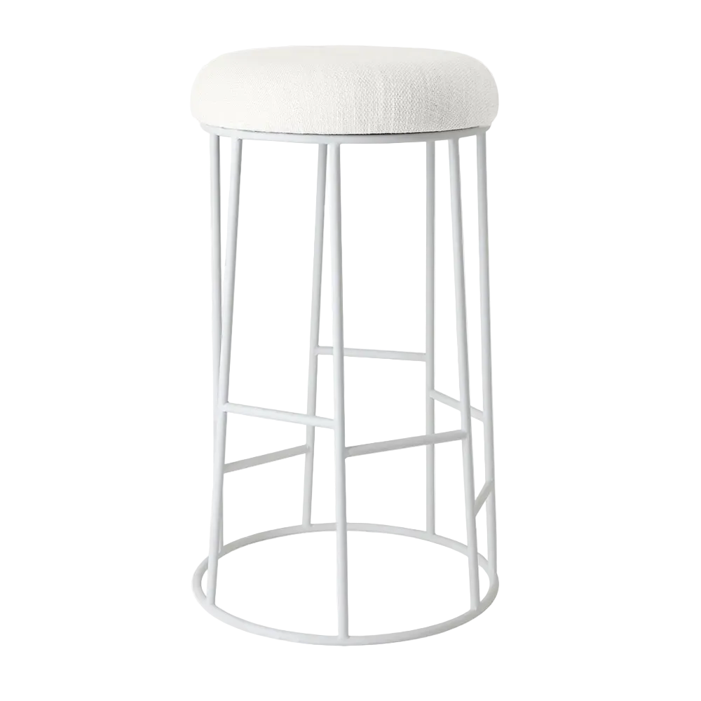 Asher White Steel Bar Stool - Natural Linen