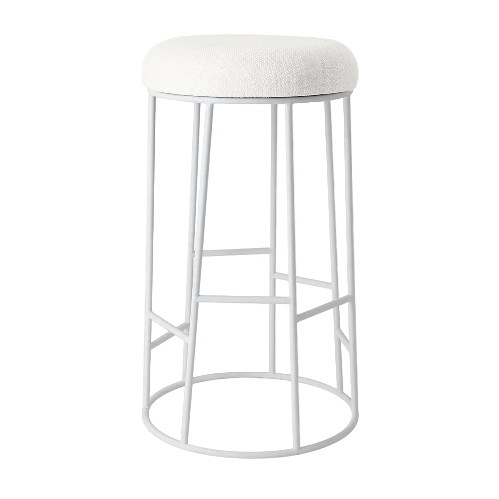 Asher White Steel Bar Stool - Natural Linen