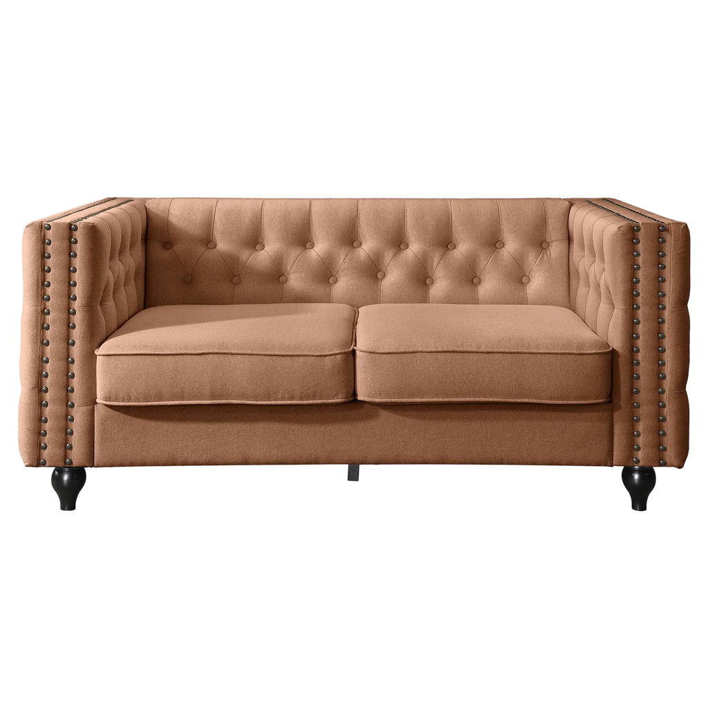 Firch Tufted Faux Leather Sofa, 2 Seater, Tan