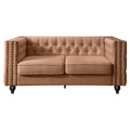 Firch Tufted Faux Leather Sofa, 2 Seater, Tan