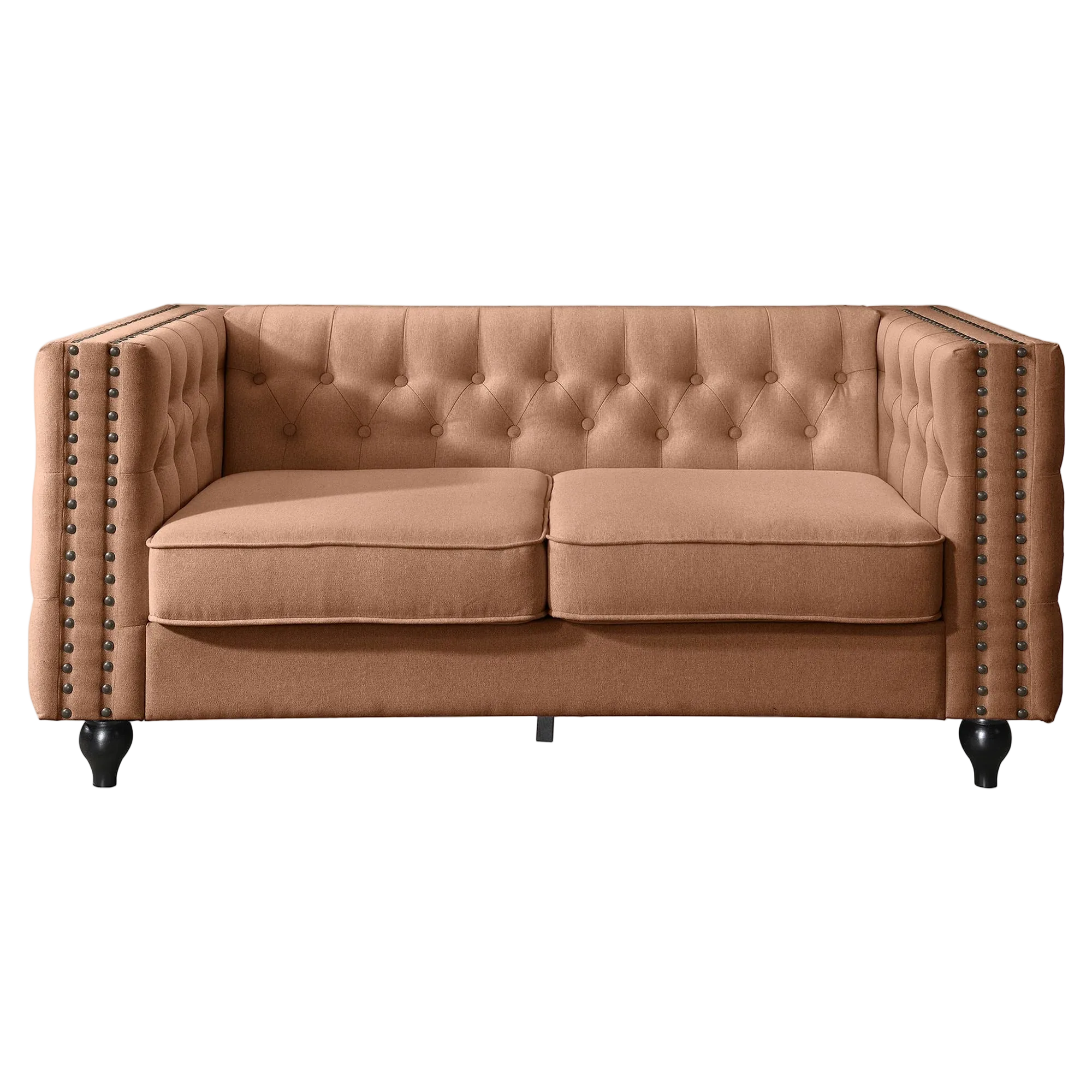 Firch Tufted Faux Leather Sofa, 2 Seater, Tan