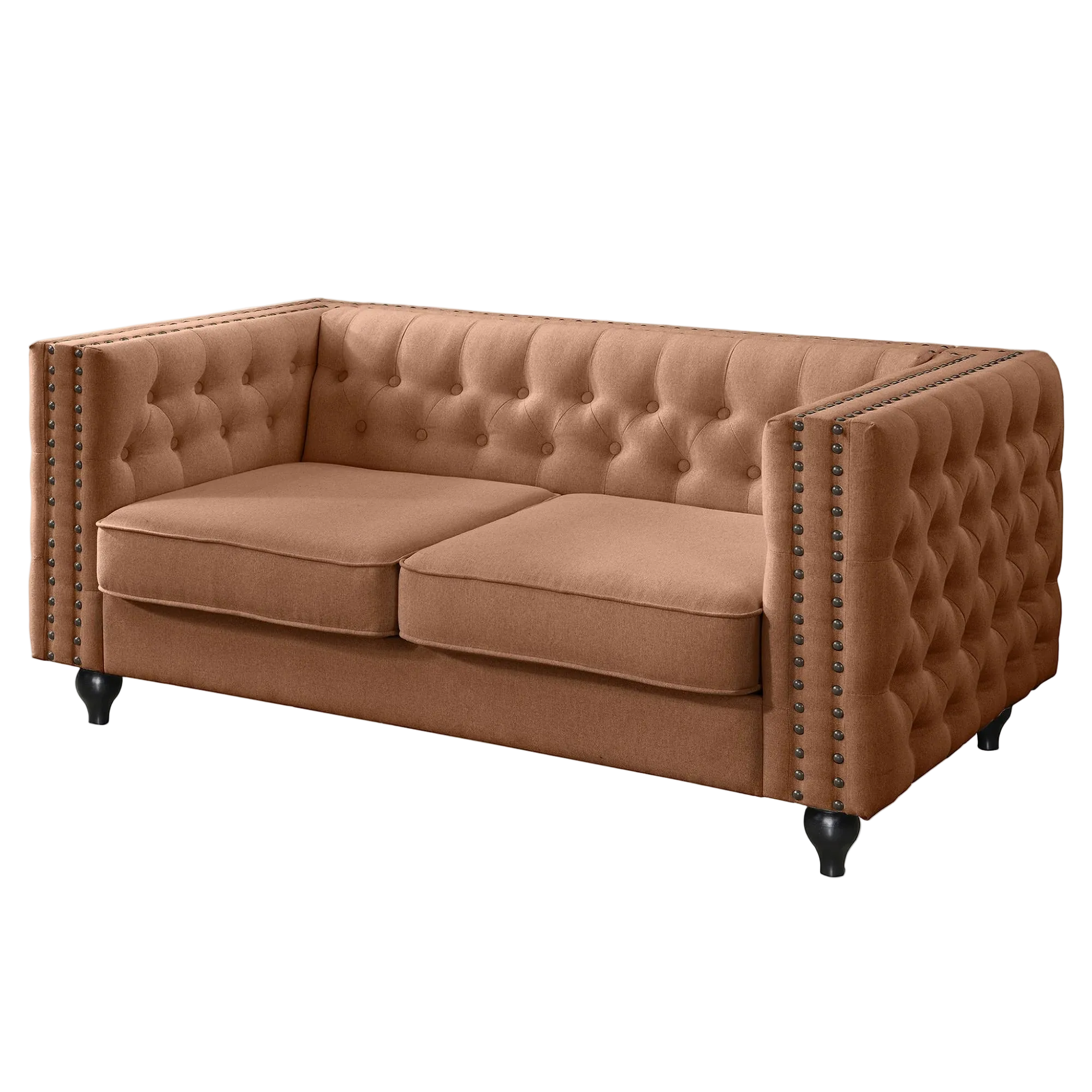 Firch Tufted Faux Leather Sofa, 2 Seater, Tan