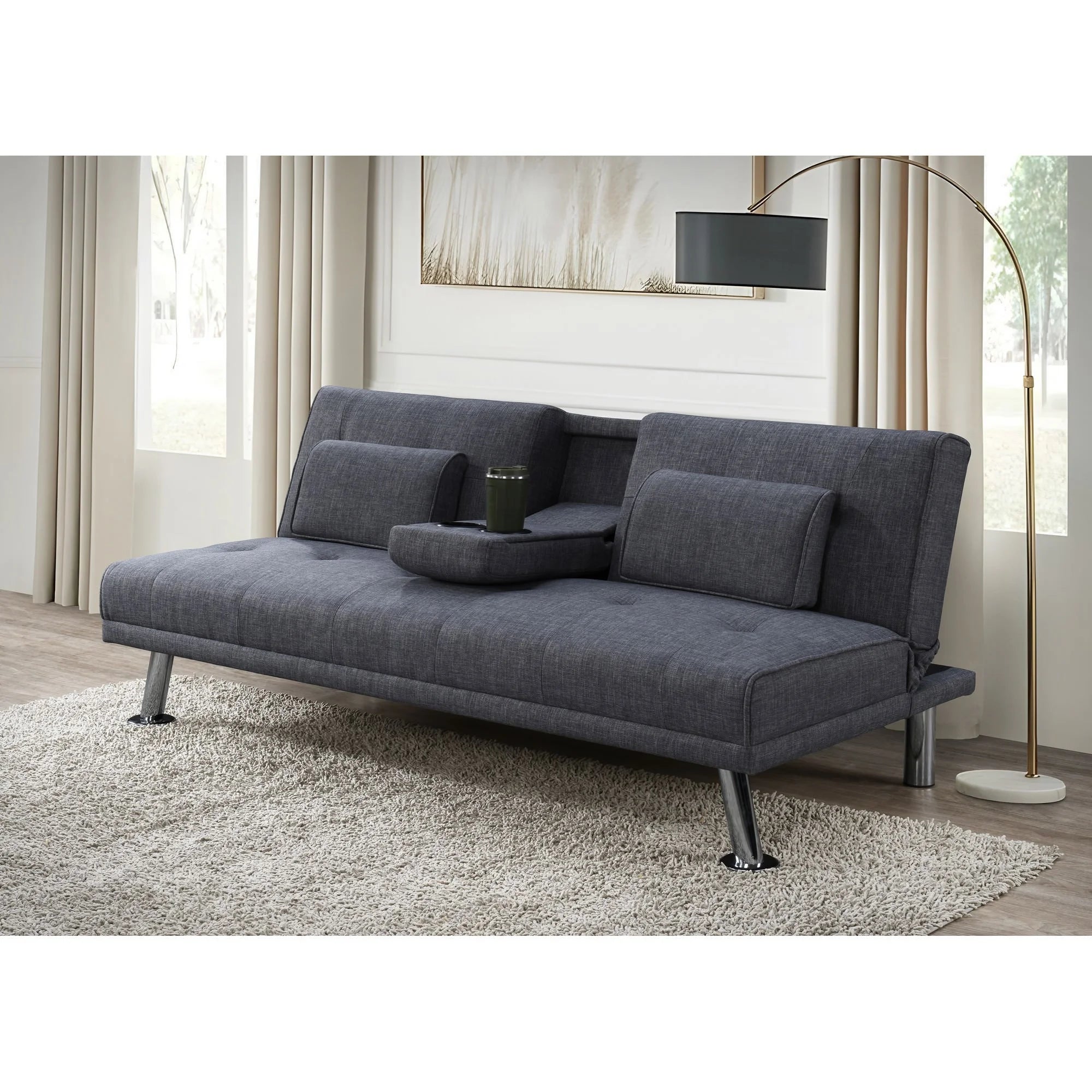 Noretta Fabric Click Clack Sofa Bed, 3 Seater, Dark Grey