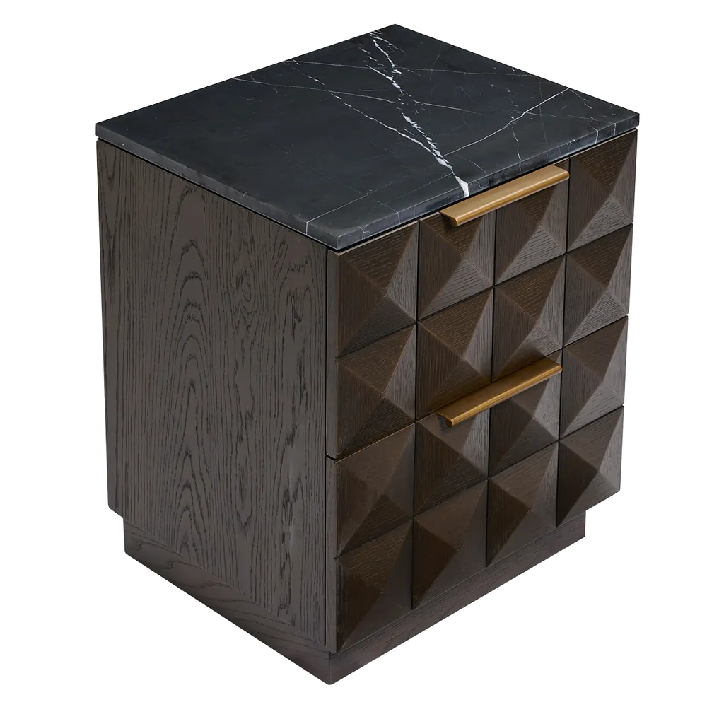 Berkley Bedside Table Range - Smoked Oak & Black Marble