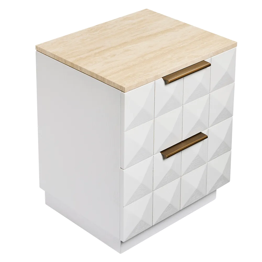 Berkley Bedside Table Range - White Oak & White Marble