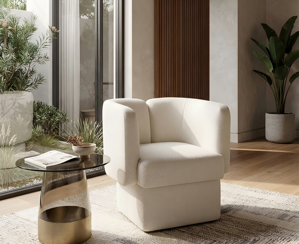 Cleo Tub Arm Chair - White Boucle