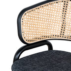 Fabric Dining Chair - Dark Grey with Rattan Back (Set of 2)