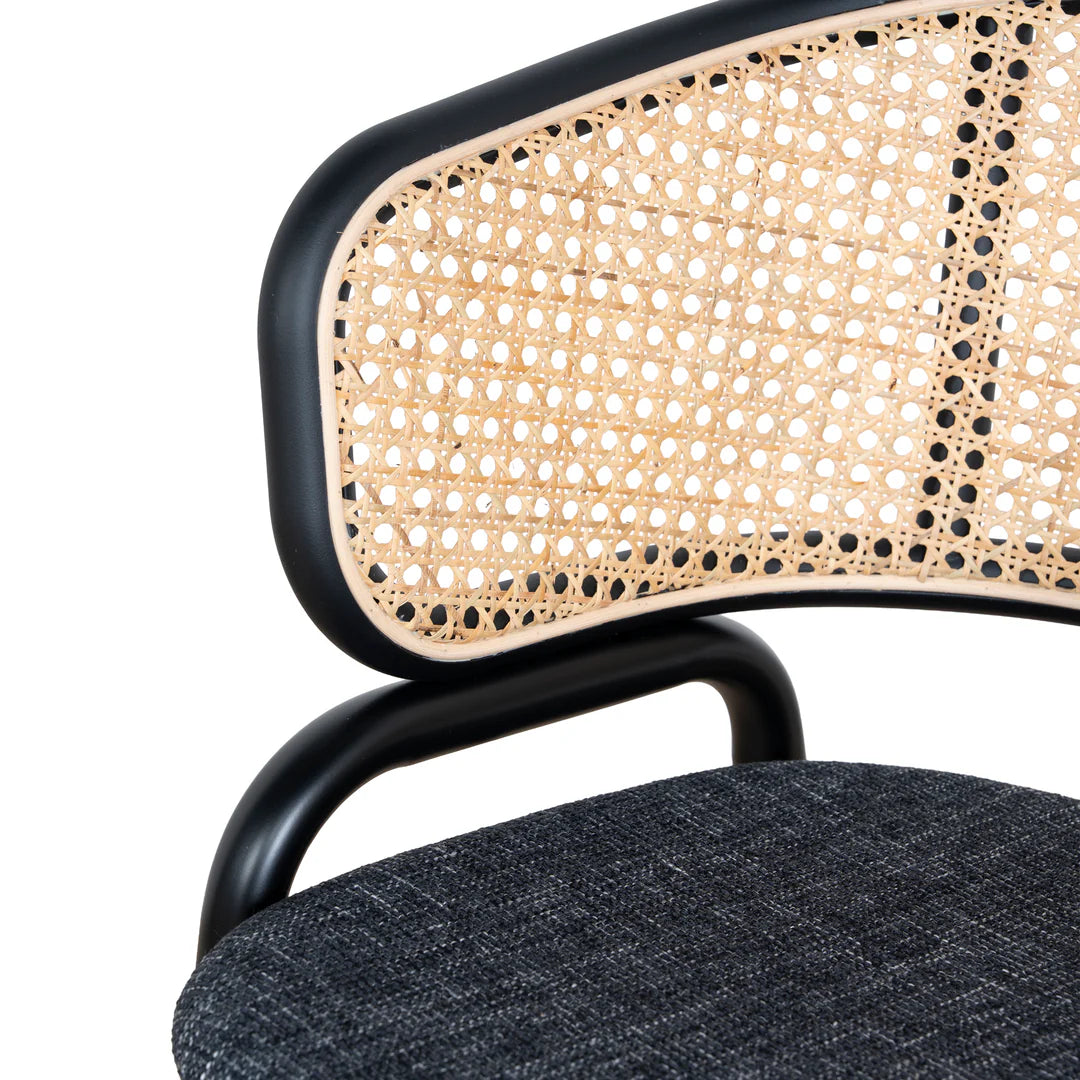 Fabric Dining Chair - Dark Grey with Rattan Back (Set of 2)