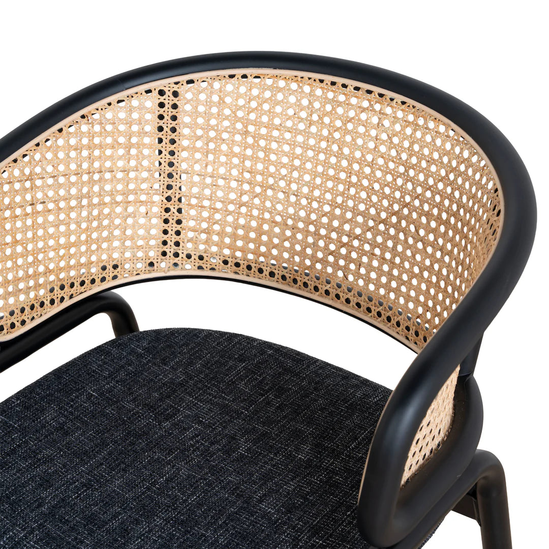 Fabric Dining Chair - Dark Grey with Rattan Back (Set of 2)