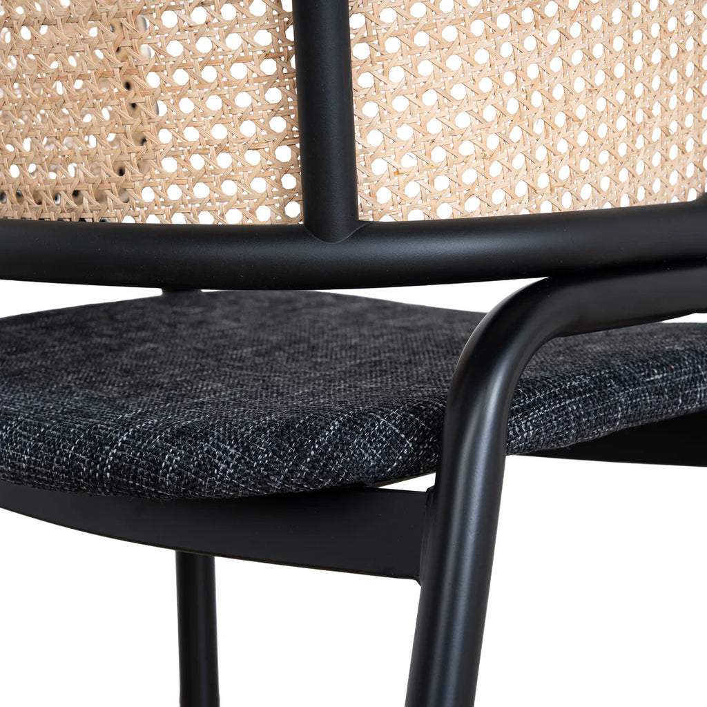 Fabric Dining Chair - Dark Grey with Rattan Back (Set of 2)