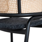 Fabric Dining Chair - Dark Grey with Rattan Back (Set of 2)