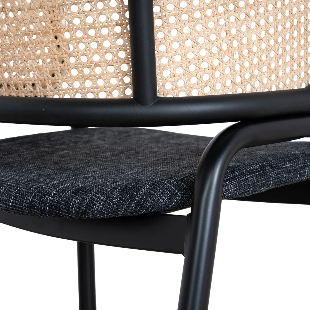 Fabric Dining Chair - Dark Grey with Rattan Back (Set of 2)