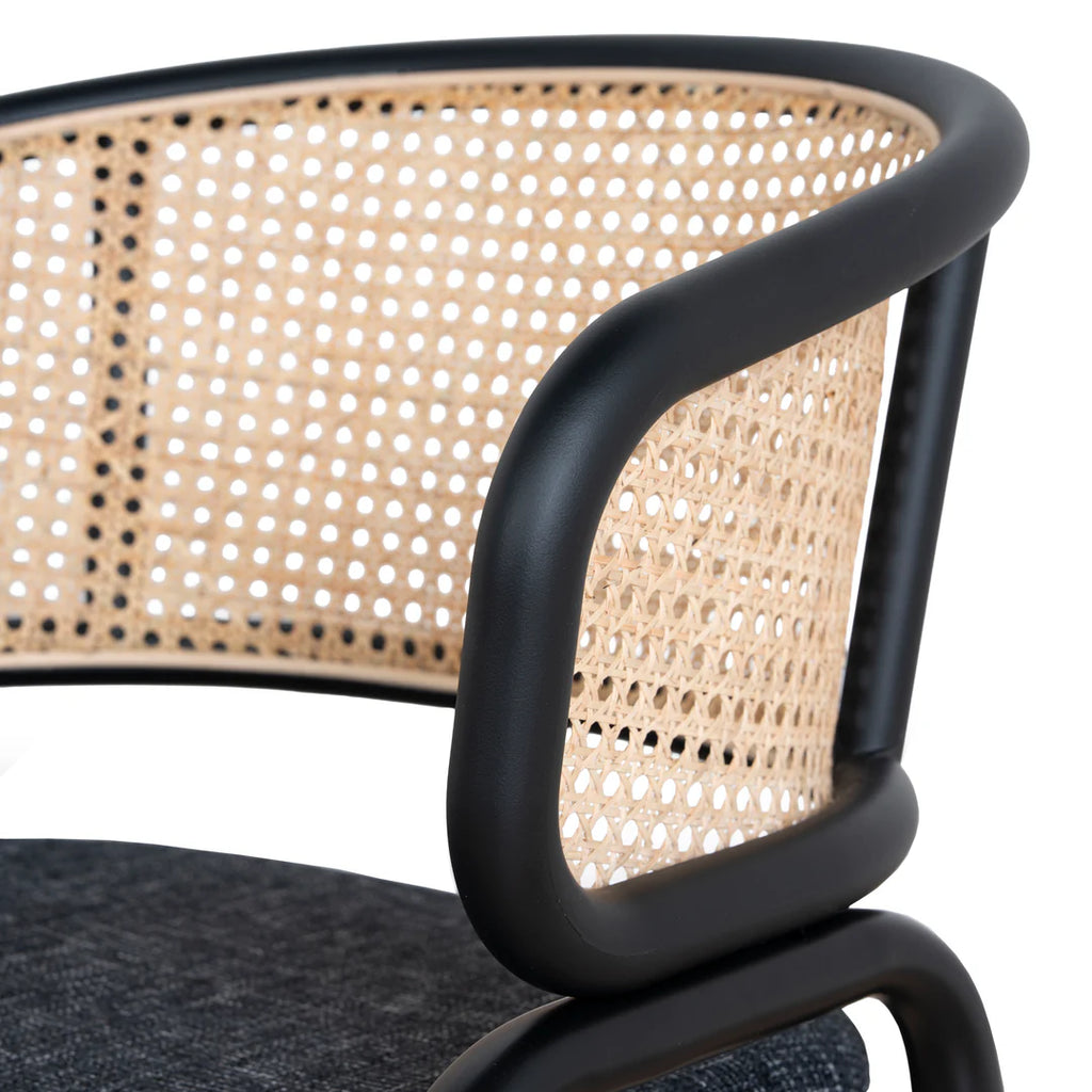 Fabric Dining Chair - Dark Grey with Rattan Back (Set of 2)