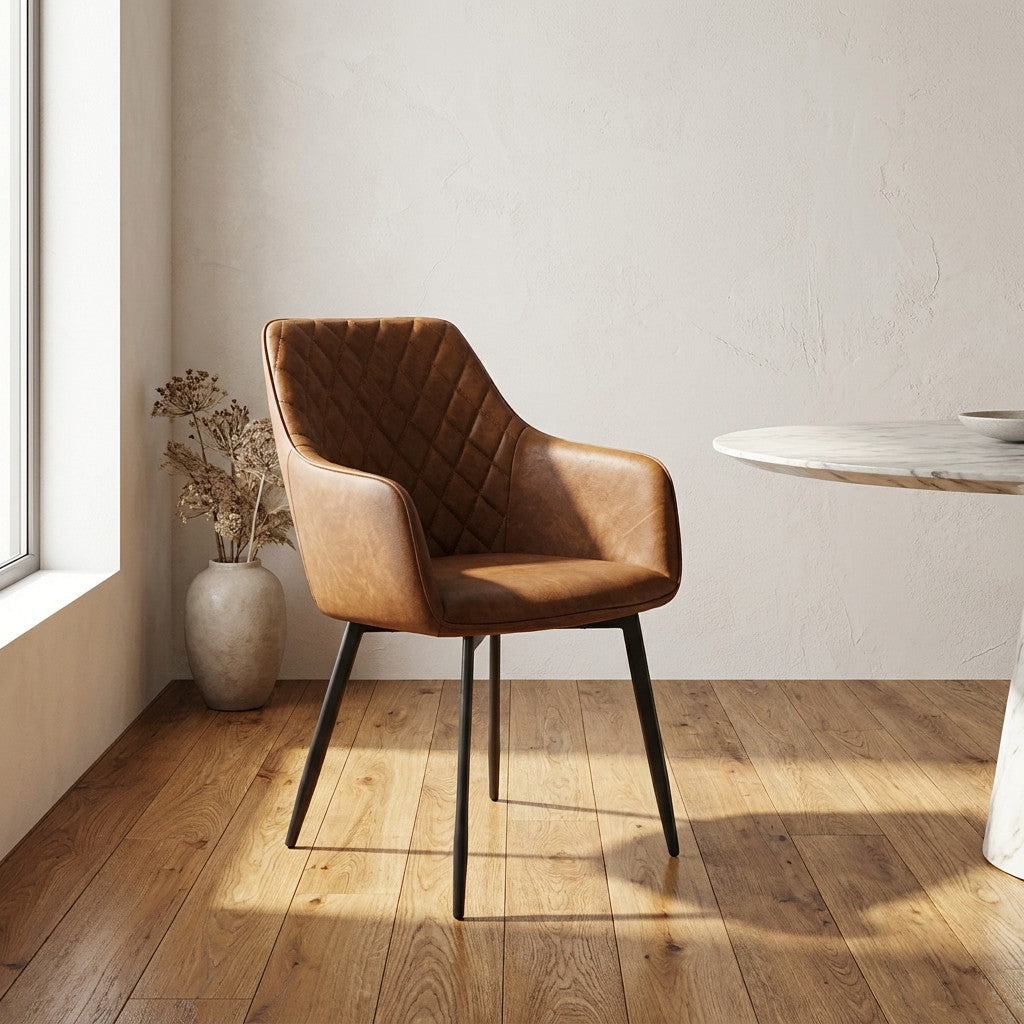 Arco PU Leather Dining Chair with Metal Legs - Cream