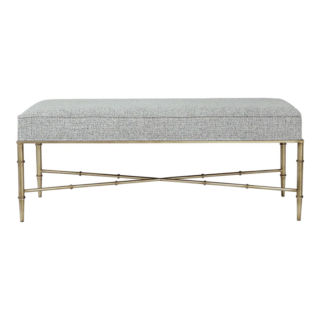 Hacienda Antique Gold Iron Bench Ottoman - Salt & Pepper