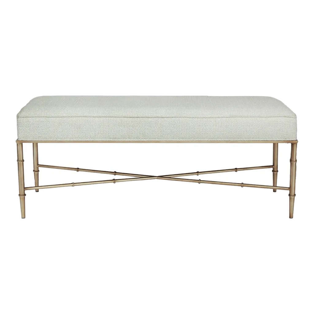 Hacienda Antique Gold Iron Bench Ottoman - Speckle Ecru