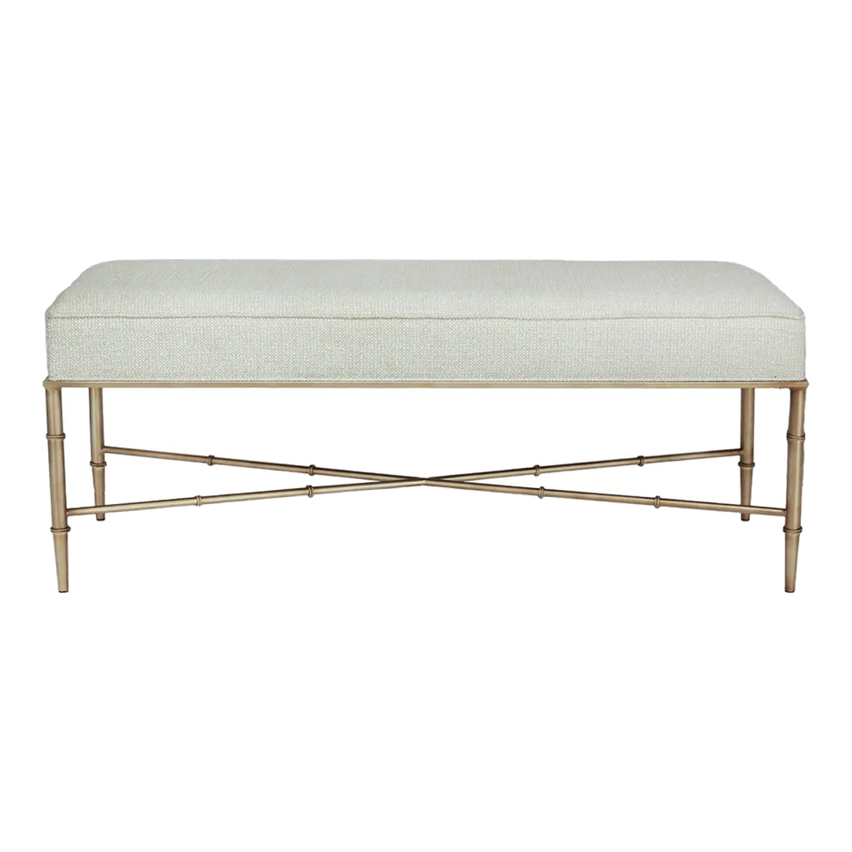 Hacienda Antique Gold Iron Bench Ottoman - Speckle Ecru