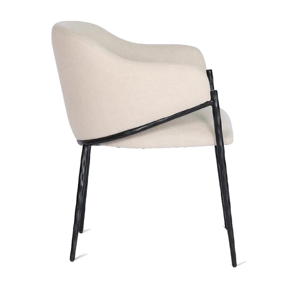 Heston Black Dining Chair with Arms - Natural Linen