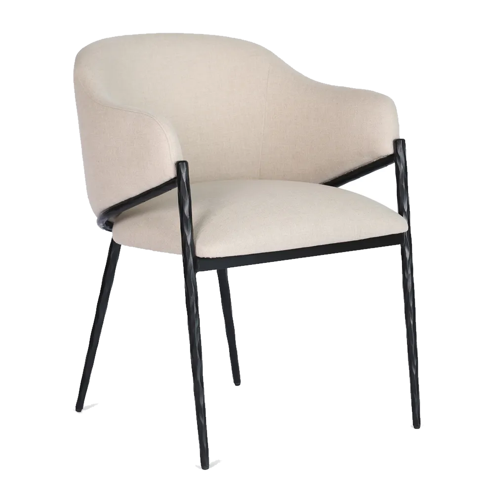 Heston Black Dining Chair with Arms - Natural Linen