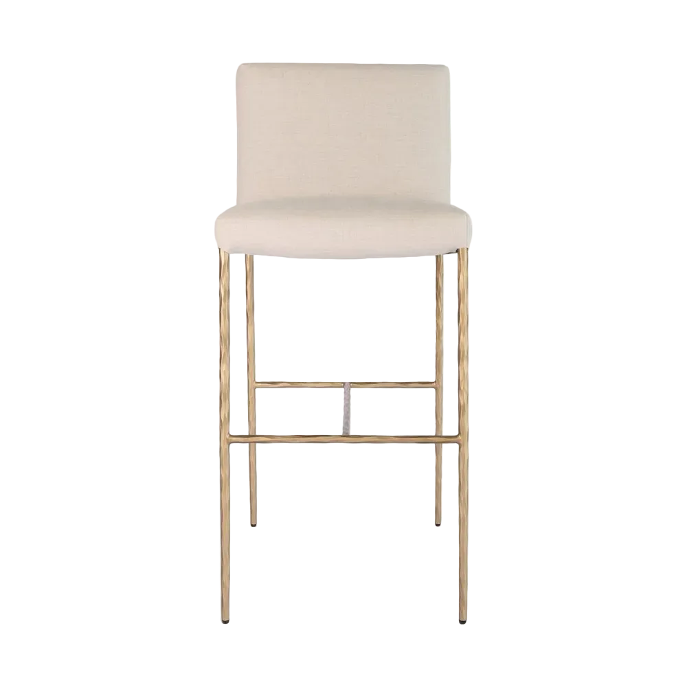 Hawthorne Brass Bar Stool with Back - Natural Linen
