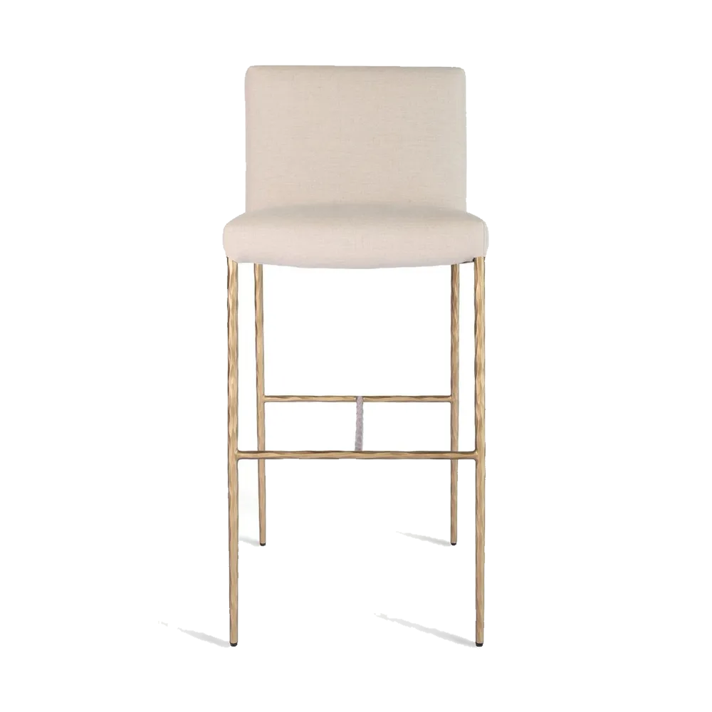 Heston Brass Bar Stool with Back - Natural Linen