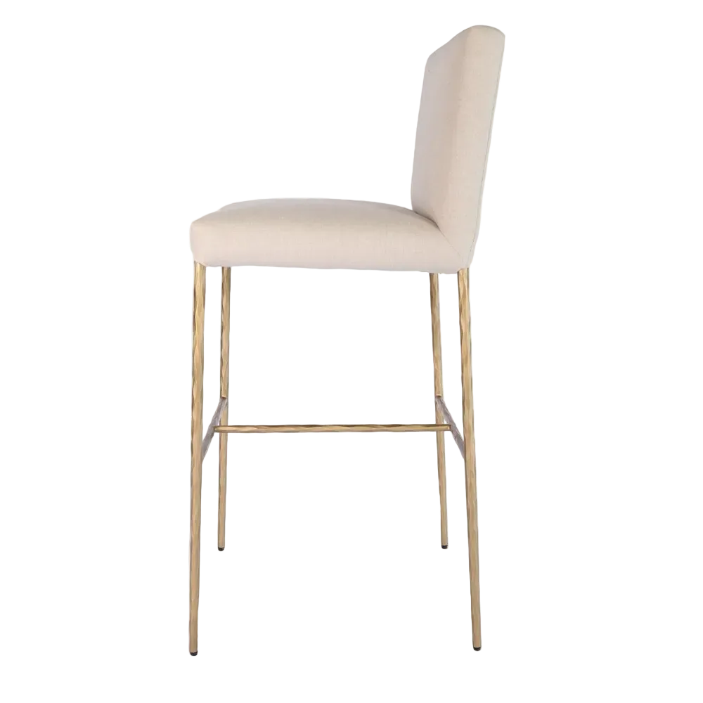 Hawthorne Brass Bar Stool with Back - Natural Linen