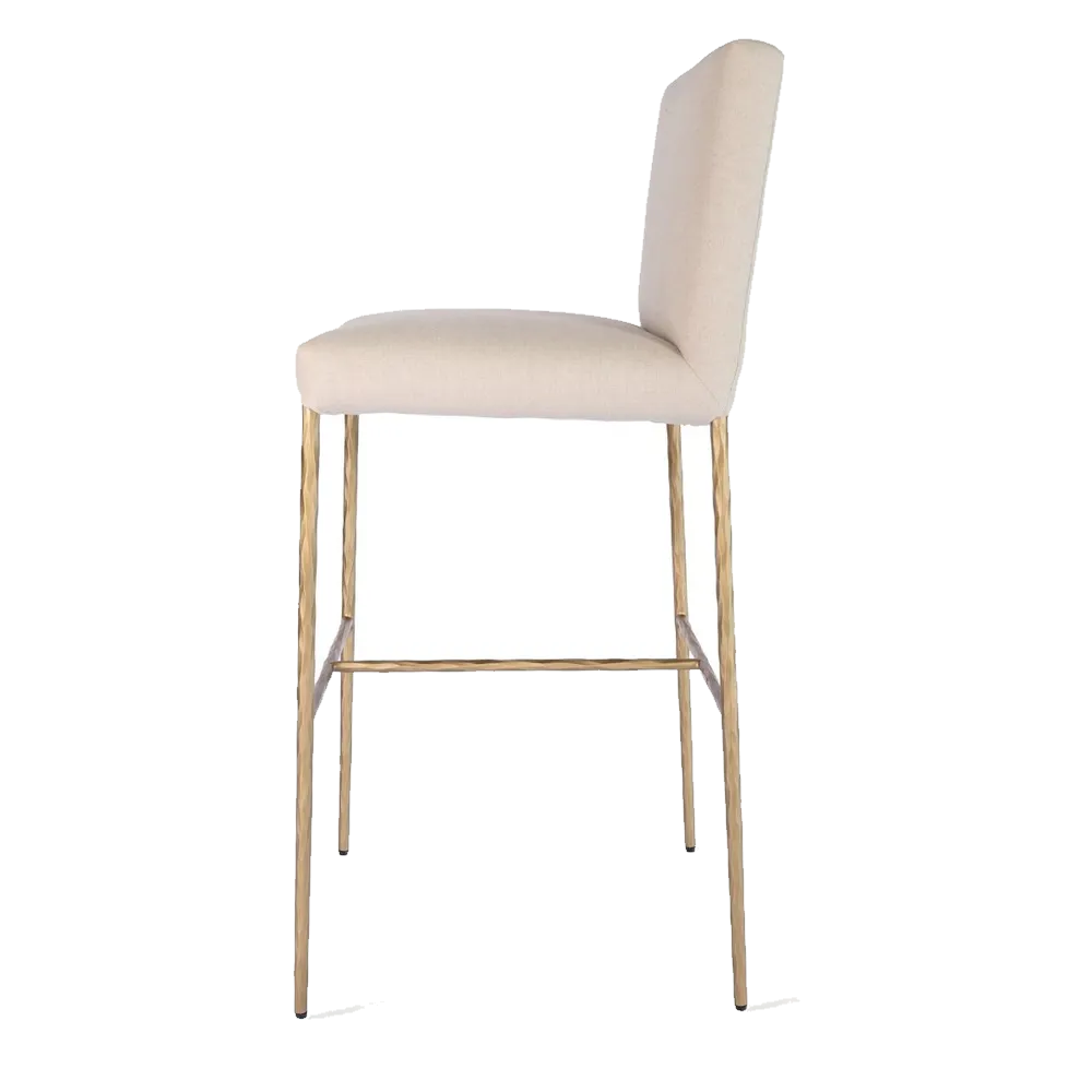 Heston Brass Bar Stool with Back - Natural Linen