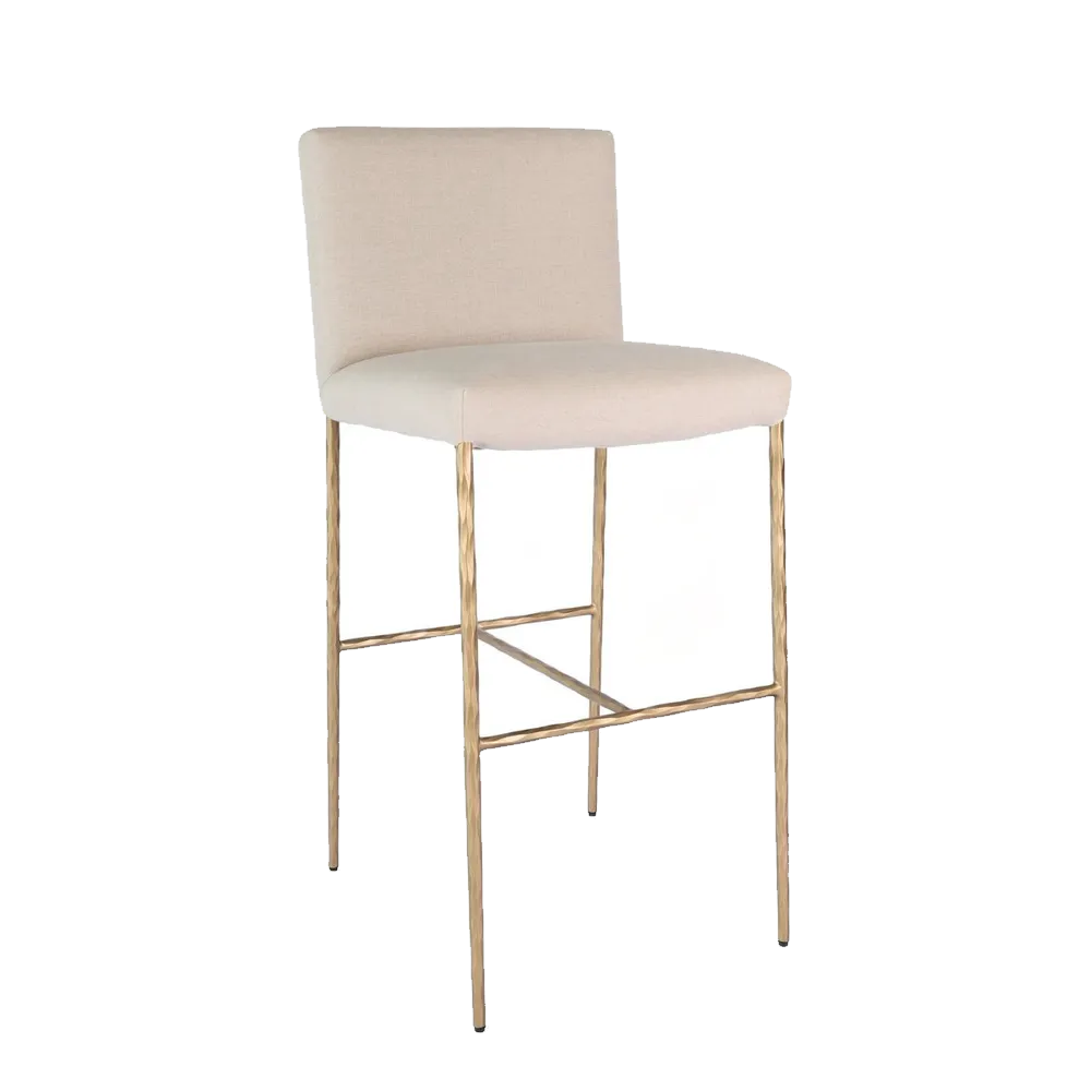 Heston Brass Bar Stool with Back - Natural Linen