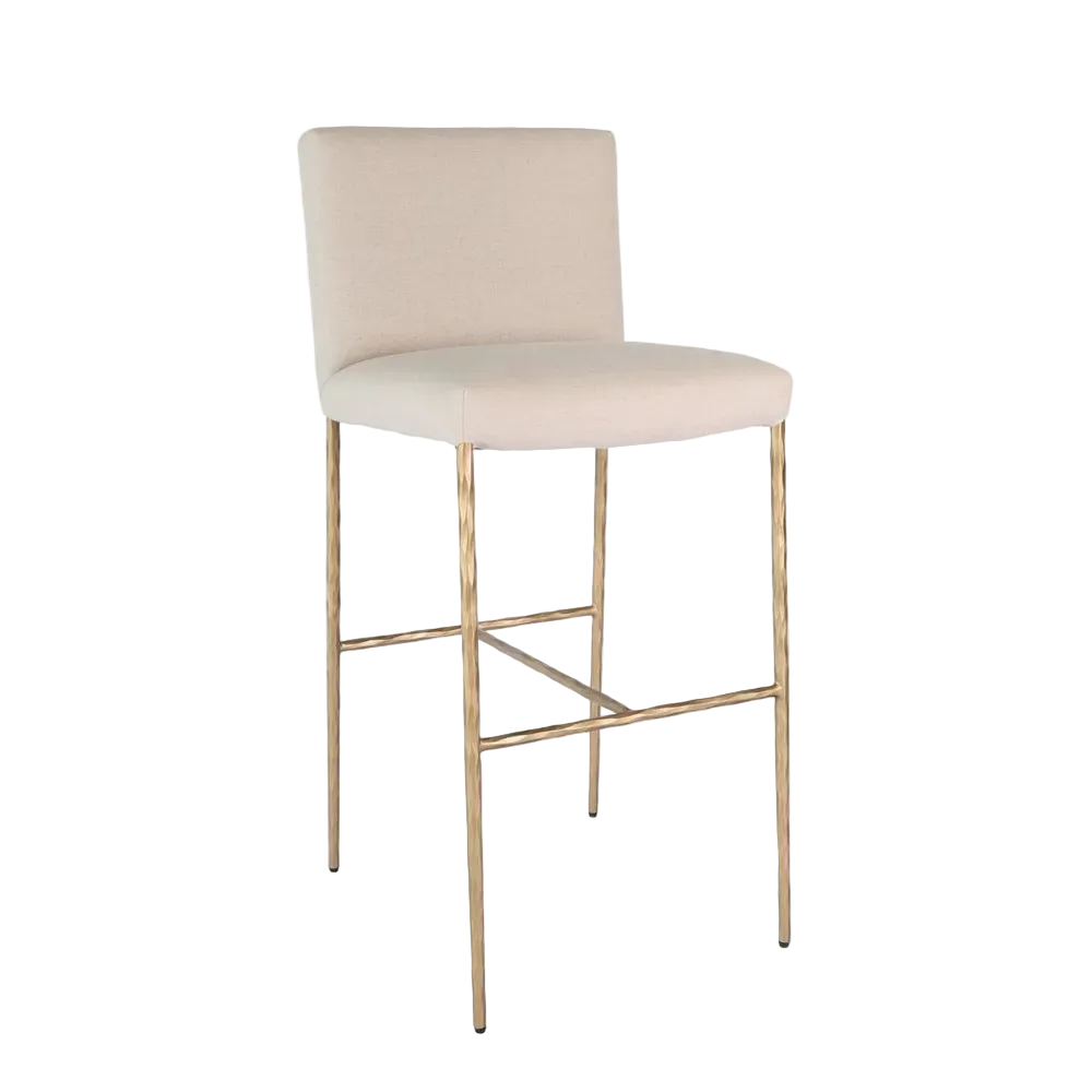 Hawthorne Brass Bar Stool with Back - Natural Linen
