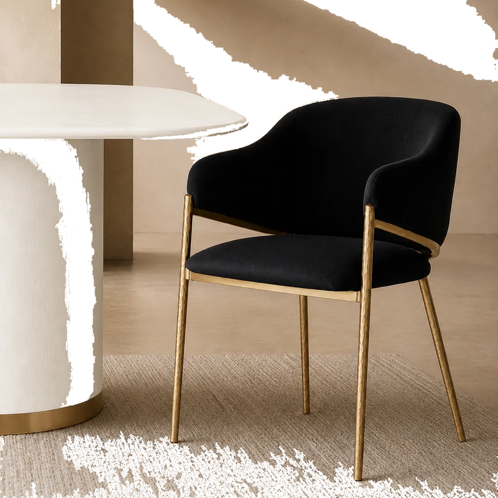Heston Brass Dining Chair with Arms - Black Linen