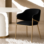 Heston Brass Dining Chair with Arms - Black Linen