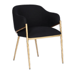 Heston Brass Dining Chair with Arms - Black Linen
