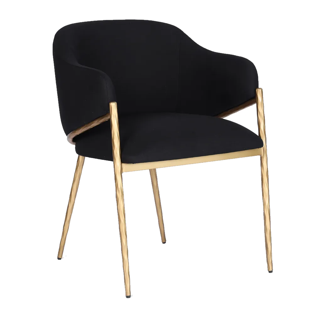 Heston Brass Dining Chair with Arms - Black Linen