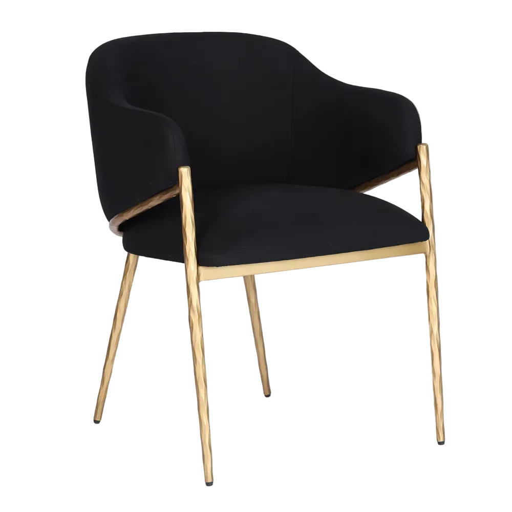 Hawthorne Brass Dining Chair with Arms - Black Linen