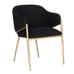 Hawthorne Brass Dining Chair with Arms - Black Linen