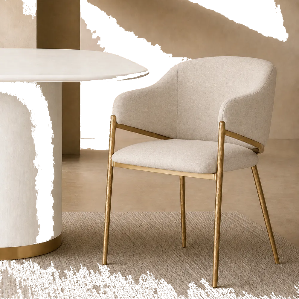 Heston Brass Dining Chair with Arms - Natural Linen
