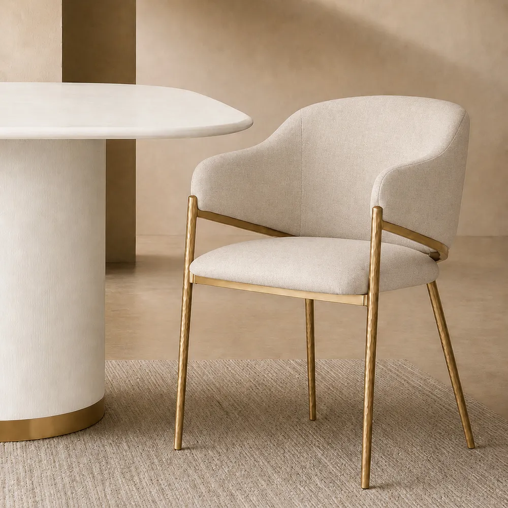 Hawthorne Brass Dining Chair with Arms - Natural Linen