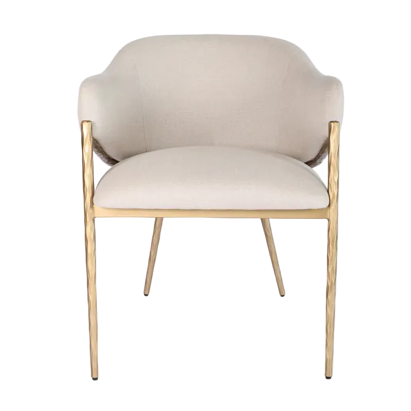Hawthorne Brass Dining Chair with Arms - Natural Linen