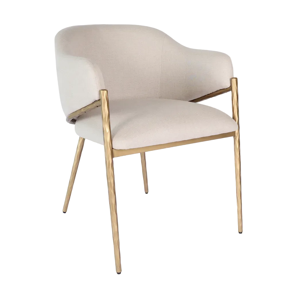 Hawthorne Brass Dining Chair with Arms - Natural Linen