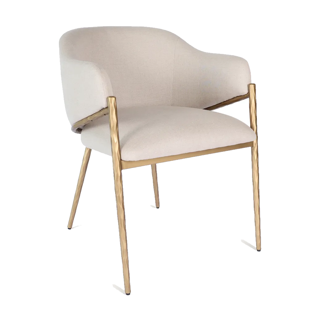 Heston Brass Dining Chair with Arms - Natural Linen