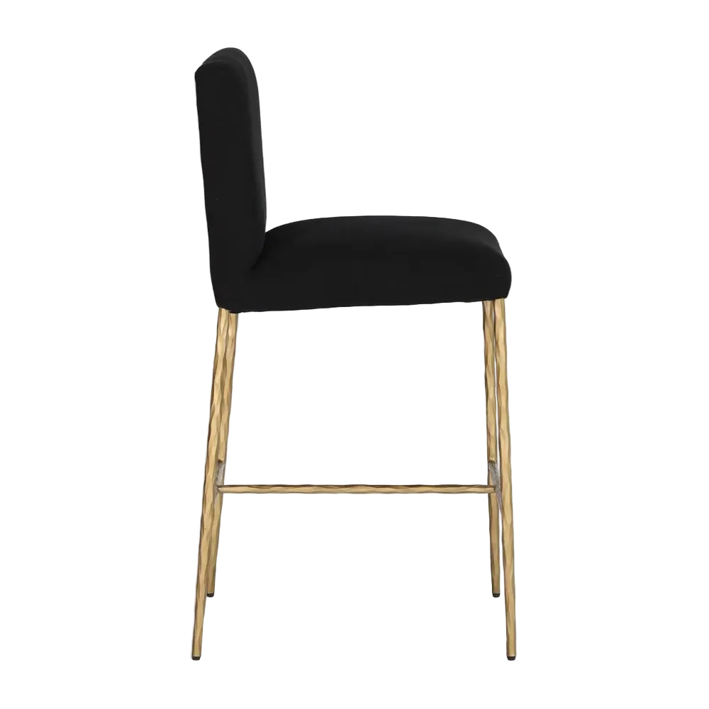 Hawthorne Brass Counter Stool with Back - Black Linen