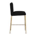 Heston Brass Kitchen Stool with Back - Black Linen