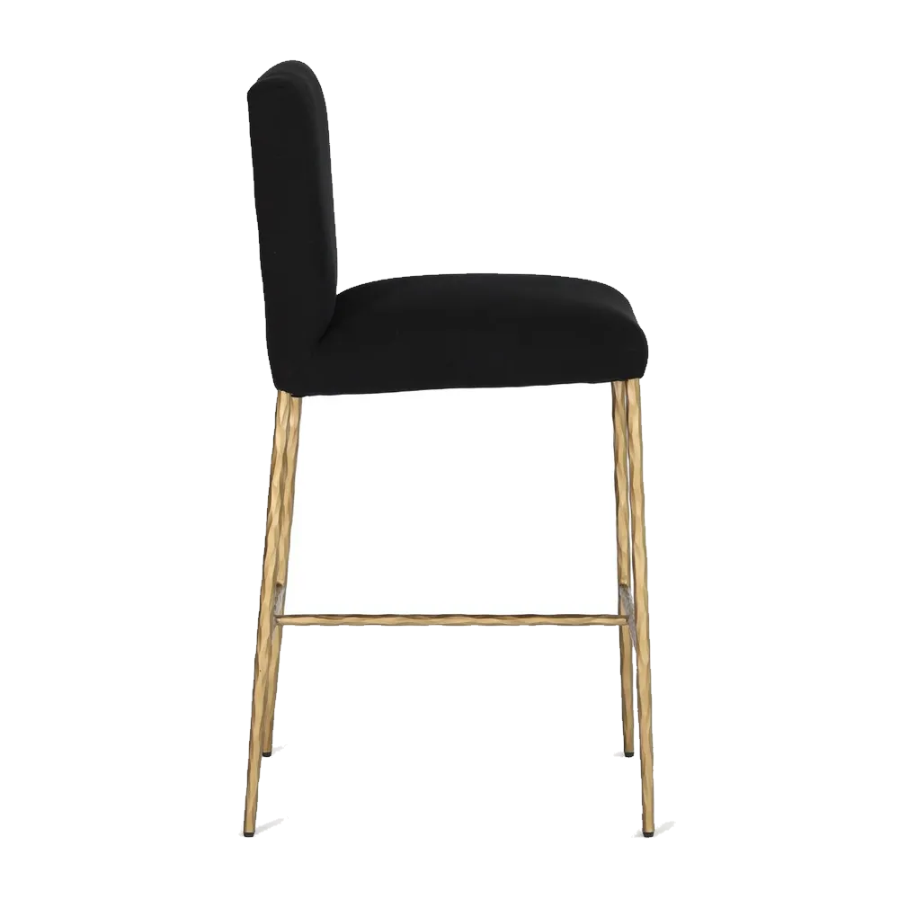 Heston Brass Kitchen Stool with Back - Black Linen
